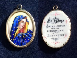 Gyönyörű aranyfoglalatú antik Szűz Mária medál - RITKA TÍPUS!