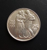 Nagyon szép ezüst 25 korona, Csehszlovákia 1955, 16 g.