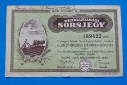 Országos Földműves Szövetség Budapest/ Mezőgazdasági sorsjegy 25 000 Korona 1925.
