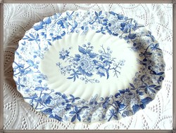 Gyönyörű antik, angol Spode fajansz kínáló tál kék  Fischer J. pecséttel.