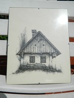 Adobe house: marked engraving - etching, woodcut