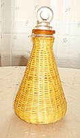 Old French straw-woven perfume bottle with its own stopper