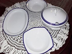 Antique Bavarian porcelain tableware serving bowls with thin gold and thick cobalt blue stripes - also individually