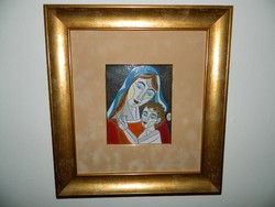 Józsa János tűzzománc kép : Szűz Mária Jézussal - Anya gyermekével