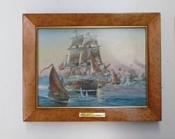 Porcelán kép hajós festmény kép certifikációval
