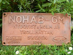 Rég NOHAB-GM Sweden 1964 jelzésű alumínium öntvény tábla, vasút