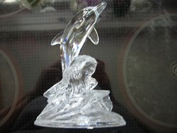 Kristály delfin figura, papír nehezék, dísztárgy