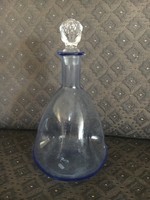 Horpasztott antik likörös üveg, kék , szakított üveg