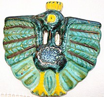 Retro, pipiskedő páva mázas kerámia falikép (Mosonyi)