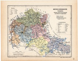 Heves vármegye térkép 1904, megye, Nagy - Magyarország, eredeti, Kogutowicz Manó, atlasz