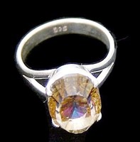 Mystic topaz stone ring, yellow-pink color