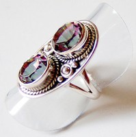 Misztikus topáz ezüst gyűrű, duplaköves 
