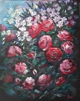 Rózsa és leander című  festmény,  csendélet