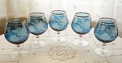 Special, gilded rim, crystal cognac glasses with a polished floral pattern (5 pcs.)