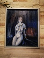 Yillez s szignós, 76os olajfestmény, női akt. Gyönyörű. 74x63cm (65x55cm)