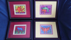 Original ! 4 db keretezett Keith Haring lithográfia !