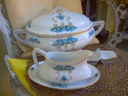 Art Nouveau porcelain soup bowl, sauce and salt holder