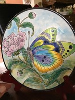 Pillangós, kézi festésű tányér
