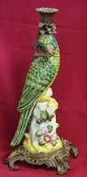 Porcelán papagáj gyertyatartó,bronz rátétekkel,hibátlan,37,5 cm magas