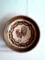 Rooster folk ceramic plate, wall plate - horezu