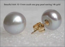 Déltengeri, ezüst színű 10-11 mm-s gyöngy fülbevaló​, 14k arany szerelékkel