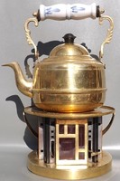 Antik stílusú réz tea melegítő teáskannával