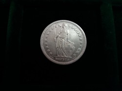 Nagyon szép ezüst 2 frank 1944 Svájc, 10 g.