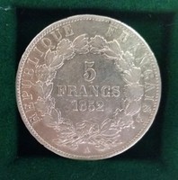 Franciaország 5 Frank 1852 A, ezüst , 25 g.