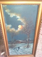  Antik - Kárpáthy Jenő:  havas erdő,  olaj festmény