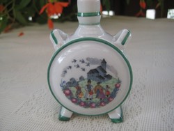 Hollóházi flask, 10 cm, old shield mark, with folk motifs