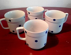 4 db jelzett, retro, kék pöttyös porcelán bögre,csésze,pohár