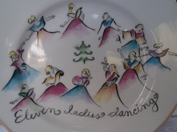 2 db gyönyörű aranyozott Olasz karácsonyi porcelán tányér 20 cm