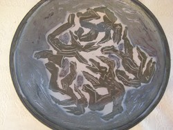 Retró nagyméretű 33 cm fali tányér modern ,  krokodil  decor   , jelzett  MS