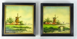 0S113 Marked Hand-Painted Dutch Tile Pair