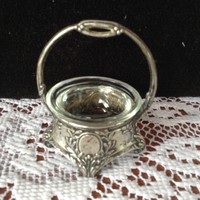 Antik ezüst kaviártartó üvegbetéttel