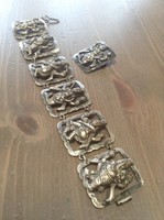 Antik keleti kézműves ezüst karkötő brossal