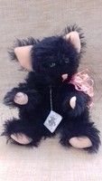Régi szép állapotú  jelzett fekete macska üveg szemekkel hosszú bajusszal