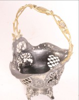 Baroque Style Basket with Handles, Marked, Silver-plated Tin and Copper Handles