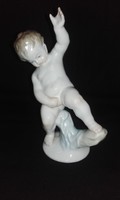 HERENDI meztelen kisfiú, pisilő porcelán figura
