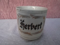 Mug - marked - 3 dl - with the name Herbert - old - porcelain - gilded - flawless