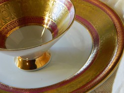 Beautiful burgundy and rich gilded porcelain cup and cake dish