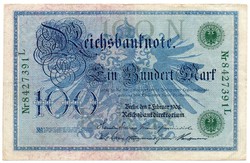 Németország  100 német birodalmi Márka, 1908, zöld pecsétes, szép