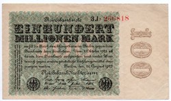 Németország  100 millió német inflációs Márka, 1923, fekete sorozatjel