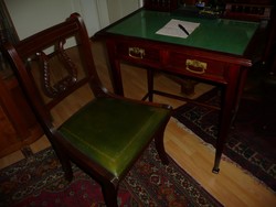 Álomszép, picike, üveges antik női szecessziós íróasztal még szebb bőr székkel egyben