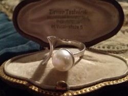 Ezüst egyedi valódi gyöngyös gyűrű nyitott sínnel ag925