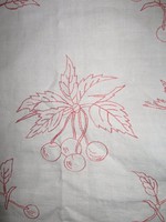 Textil - Cseresznyés kézi hímzés régi vastag lenvászon terítő - 120 x 40 cm - Német - TÖKÉLETES