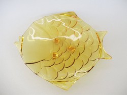 Gyönyörű,aranyszínű,hal formájú,fújt üveg kínáló,asztalközép