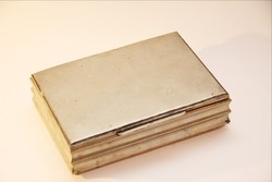 Névjegy - kártyatartó doboz, fa betéttel ezüstözött Art deco stílus 