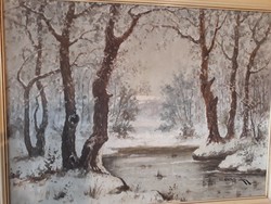 Veress Zoltán: Téli erdő festmény