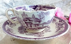 Múzeális 19.századi fajansz lila teás csésze Davenport 170 éves
